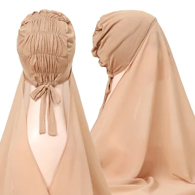 Women Amira Hijab Wrap Shawl Pull On Muslim Turban Instant Headscarf Stole Cover • £9.23