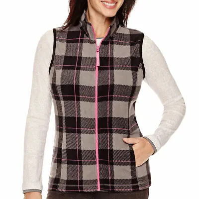 Made For Life Polar Fleece Vest Plaid Zipper Pink Black Gray Womens Size PS • $9.99