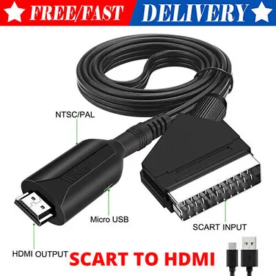 Portable SCART To HDMI Converter Cable Video Audio Adapter Lead 1M For HD TV DVD • £7.99