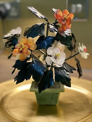 Jade Agate Floral Display Ornament Piece 12/14” Height VGC • £35