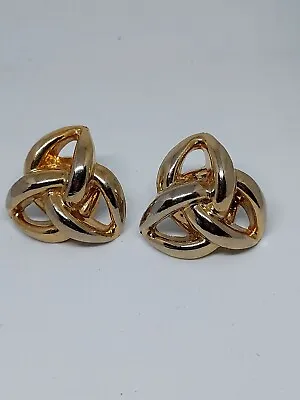 Massive Vintage  Clip On Earrings Gold Tone Gordian Knot • £8