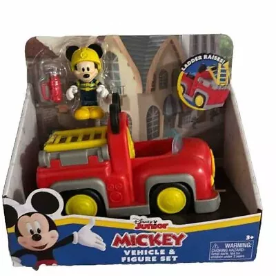 Disney Junior Mickey Mouse Fire Truck Ladder Raises Vehicle & Figure New • $12.99