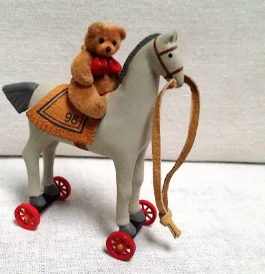Vintage 1998 Hallmark Antique-style Bear On Horse Pull-Toy Christmas Ornament • $4.99