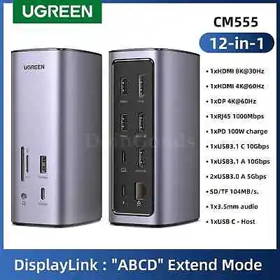 Ugreen Docking Station 12-In-1 Usb C To 8K Hdmi Displayport Triple Display Rj45 • $449