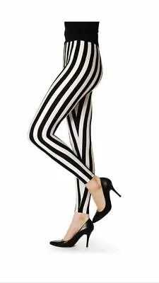 Womens Ladies Elasticated Black White Vertical Print Full Length Stripe Leggings • $13.07