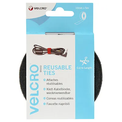 VELCRO® Brand VEL-EC60253 Reusable Ties 10mm X 5m Black 1 Roll • £7.94