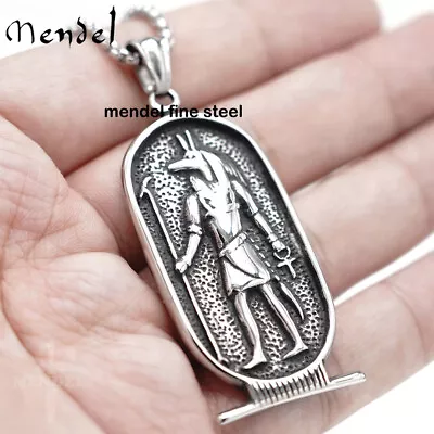 MENDEL Mens Stainless Steel Egyptian Ankh Cross Anubis Pendant Necklace For Men • $12.99