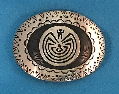 Hopi Sterling  Silver Man-in-the- Maze Overlay Belt Buckle  By Clement Honie NEW • $199.95
