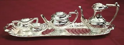 Miniature 5 Piece Tea Set - Silver-tone Metal - Dollhouse • $8.71