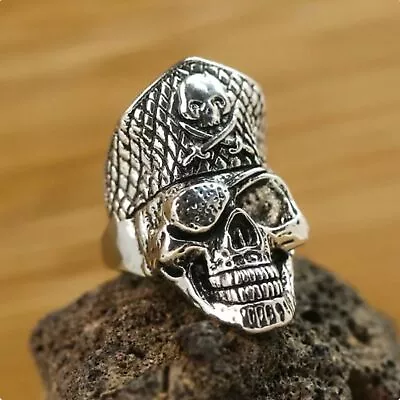 Pirate Skull Chunky Statement Tibetan Silver Punk-Rock Ring • $9