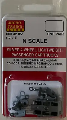 Micro Trains N Scale 4-Wheel Passenger Car Trucks W/ Adj.couplers Silver 1 Pr (1 • $15.40