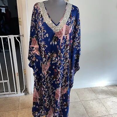 Joan Boyce Women's Dress Kaftan Tunic Mu Mu Blue XL/1X NWT Wedding Formal • $22.95