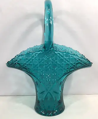 Vintage L E Smith Glass Co Wedding Basket Innovations - Aqua Green - 12.5  Tall • $19.99