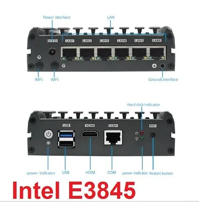 £239.99 • Buy Fanless Mini PC Intel Atom E3845 6 LAN PfSense 4G RAM 128G SSD Firewall AES-NI