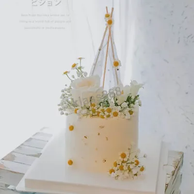 Beautiful Daisy Flower Tulle Glitter Star Wooden Stick Cake Topper Party Decor • $8.72