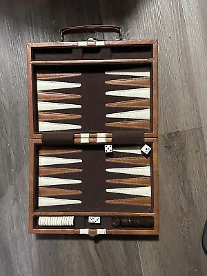 Vintage Backgammon Travel Game Set Faux Leather Folding Case • $16