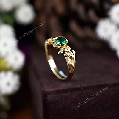 Natural Emerald Leaf Ring 14K Yellow Gold Plated Ring Minimalist  Gift For Her • $18.70