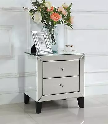 Cabinet Bedside Table Chest Of 2-Drawers Mirrored Nightstand Augustina Bedroom • £227.99
