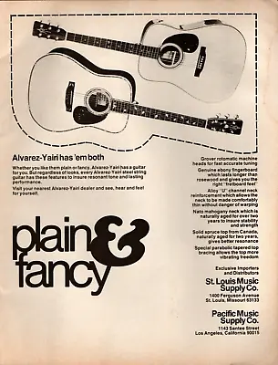 Vtg 1970s ALVAREZ YAIRI PLAIN & FANCY MAGAZINE PRINT AD Acoustic Guitar 1975 • $17.73