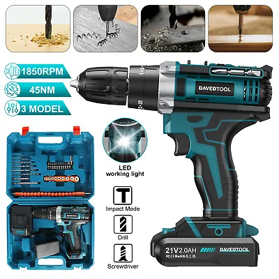 21V 32Pcs Cordless Drill Set Electric Impact Driver Screwdriver+2Ah Battery 45NM • £22.49