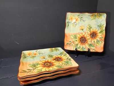 Set Of 4 MAXCERA TERRA COTTA SUNFLOWERS Salad/Dinner Plate 9  (J7) • $59.95