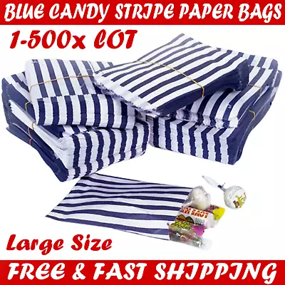 Dark Blue Stripe Candy Paper Bags Craft Wedding Buffet Party Shop Sweet Gift LOT • £0.99