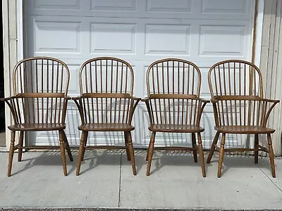 Set Of 4 Conant Ball Windsor Captain Dining Chairs Oak Solid Wood Vintage • $1200