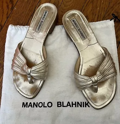 MANOLO BLAHNIK 36 Gold Sandals Shoes • $65