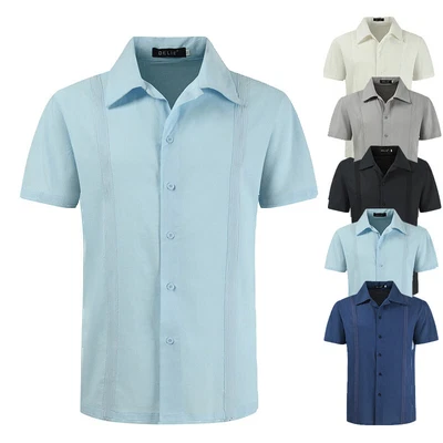 £14.39 • Buy Guayabera Men Mexican Cuban Bartender Wedding Short Sleeve Casual Dress Shirt