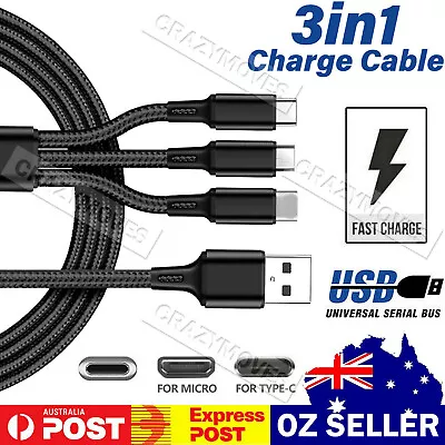 Type C Fast Charger Charging Cable 3 In 1 Multi USB Cord Mobile Micro USB  • $7.56