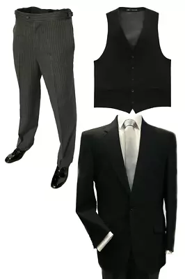 £159 • Buy 3 Piece Masonic Suit Wool Herringbone Jacket Trousers Waistcoat Ex Hire Black