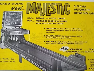 Chicago Coin Majestic Arcade FLYER Original NOS Ball Bowling Alley Game Art 1964 • $27.20
