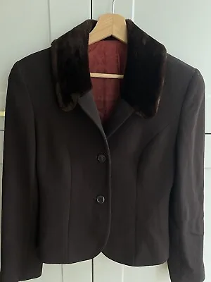 Marilyn Anselm Design For Hobbs Brown Fur Collared Jacket Wool UK 8 Made In UK • £15