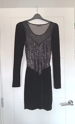 Miss Selfridge Long Sleeved Dress Sequin Detail Velvet Material  Size 10 • $3.72