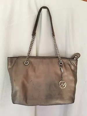 Michael Kors Tote Metallic Handbags Chain Jet Set Bag Silver Bronze • $34.99