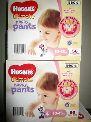 Huggies Ultimate Nappy Pants Nappies Girls Size 4  Toddler 10-15kg+     56 Count • $29.95