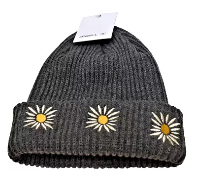 O'Neill Embroidered Cuff Beanie Knit Hat Charcoal Grey New! NWT • $16.99