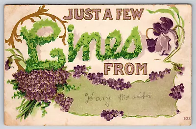 Postcard Just A Few Lines Flowers Greenery Embossed Posted Antique Vintage 1910 • $5.99