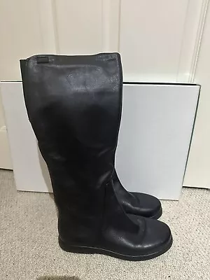 CAMPER Size 37 UK 4 Black Soft Real Leather Flat Boots Knee High Zip Up • £20