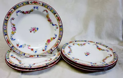 6 MINTON ROSE Floral BREAD PLATES W Red Trim  6 1/8      VGC  By MINTONS • $34.99