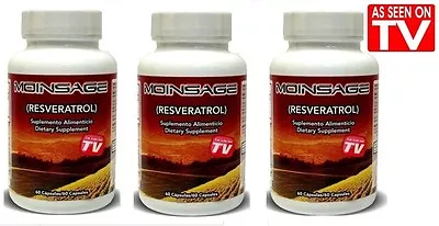 3 Moinsage  Resveratrol - 60 Capsulas Cada Botella - 3 Botellas • $51.85