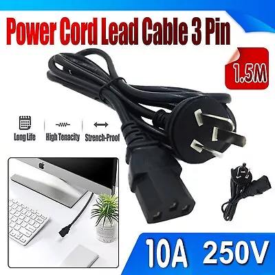 Power Cord Lead Cable 3 Pin Australian Plug To IEC-C13 Socket 250V 10A 1.5M AU • $14.49