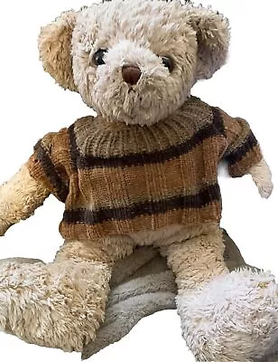 Vintage  Teddy Brown Bear Stripped Sweater Shaggy  Plush Stuffed  Animal 19” • $14.95