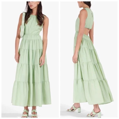 $185 • Buy NWT STAUD Riviera Tiered Maxi Dress Agave Lime Green Medium NEW Recycled Nylon