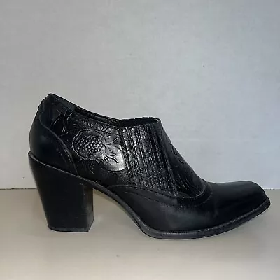 Antonio Melani Black Leather Ankle Boots Size 7M Western Booties Stamped Leather • $30