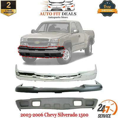 Front Bumper Steel Chrome + Valance + Upper Cover For 03-06 Chevy Silverado 1500 • $462.18
