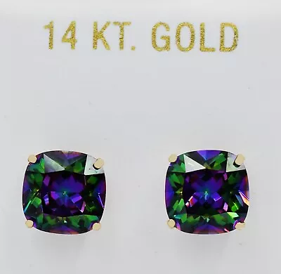 MYSTIC TOPAZ  8.90 Cts STUD EARRINGS 14K YELLOW  GOLD - New With Tag • $0.99
