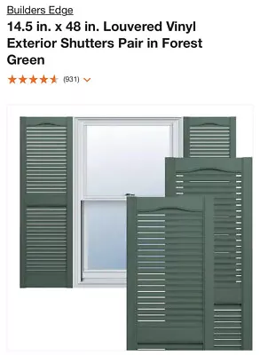 Builders Edge 15  X 48  Louvered Vinyl Exterior Shutters Pair In Forest Green • $30.99