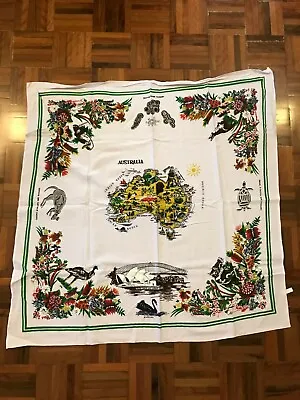 Australian Souvenir Flaura & Fauna Map Of Australia Tablecloth Cotton 84.5cm • £18.75