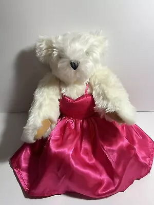 The Vermont Teddy Bear White 16  Jointed Plush “ Birthday Girl “ Hot Pink Dress • $49.99